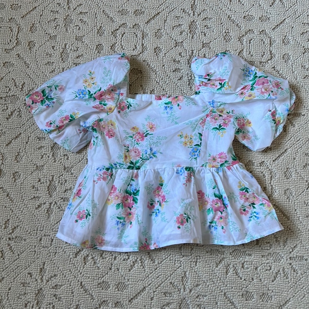 Janie and Jack White Floral Puff Sleeve Top